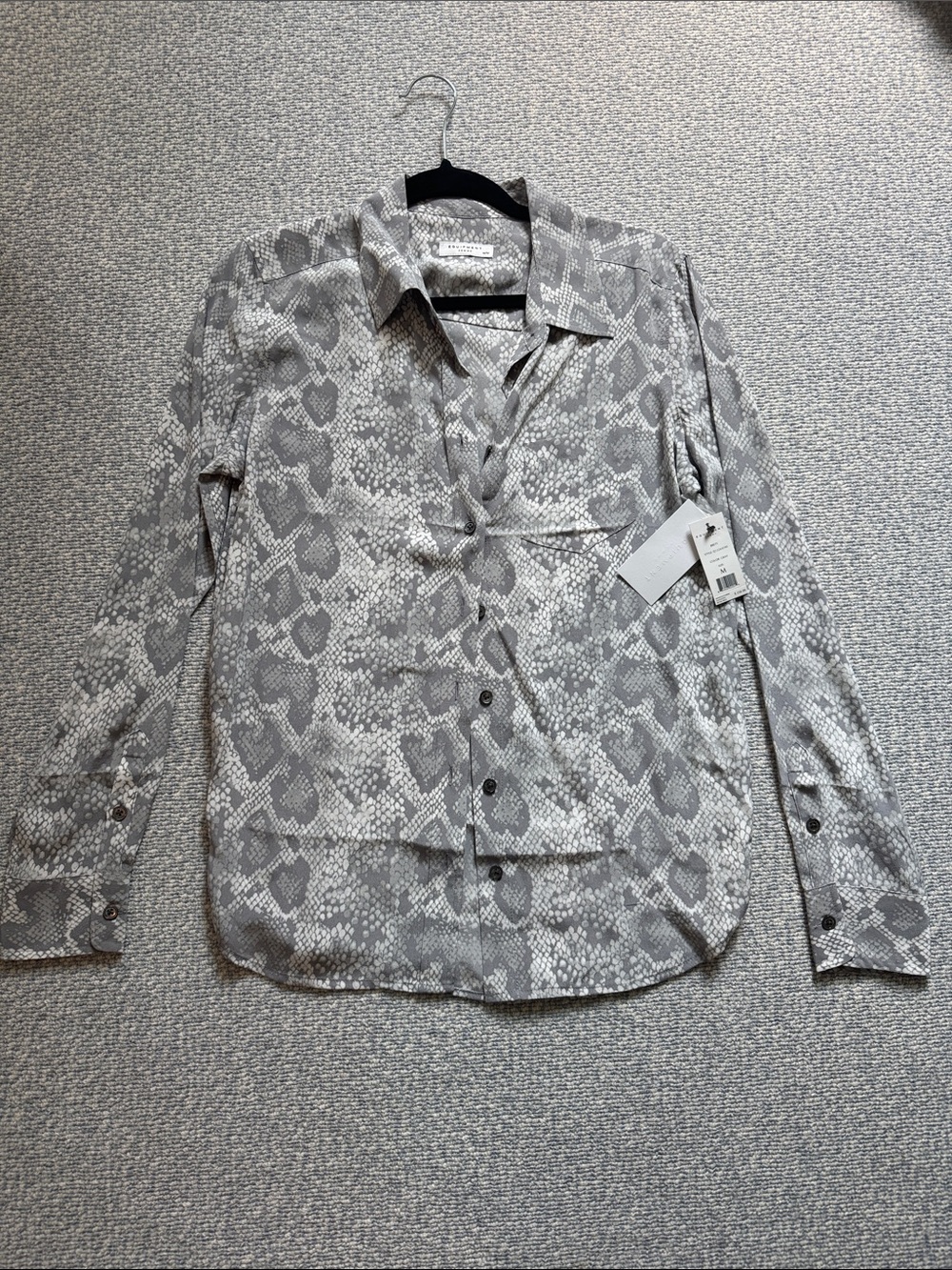 Equipment Gray Snake-Print Button-Front Blouse